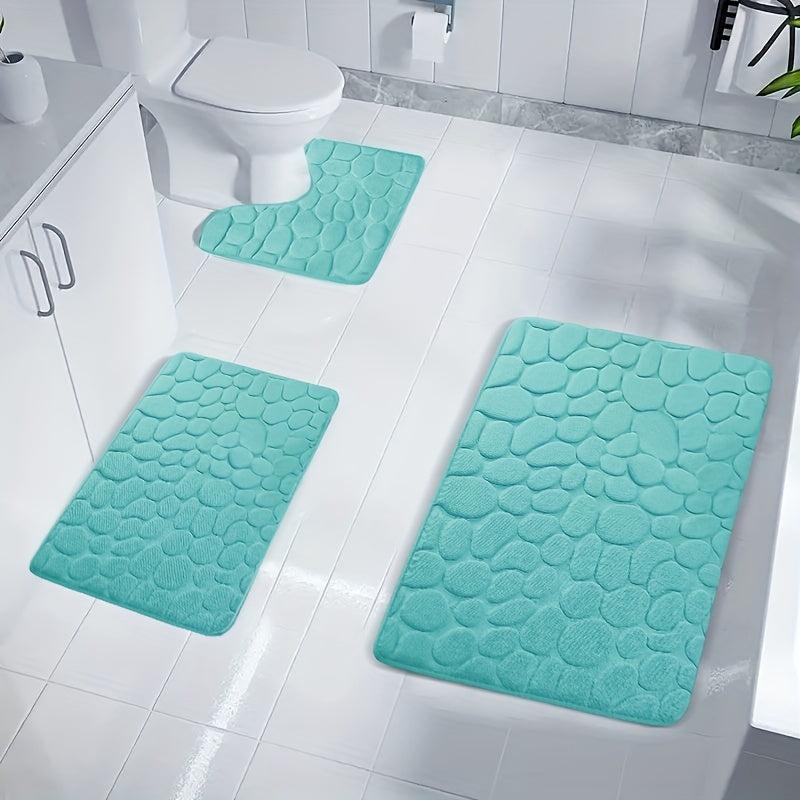 3pcs 1.5 Thick Foam Sponge Bath Rug Cobblestone Embossed