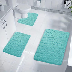 3pcs 1.5 Thick Foam Sponge Bath Rug Cobblestone Embossed