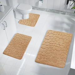 3pcs 1.5 Thick Foam Sponge Bath Rug Cobblestone Embossed