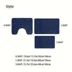 3pcs 1.5 Thick Foam Sponge Bath Rug Cobblestone Embossed