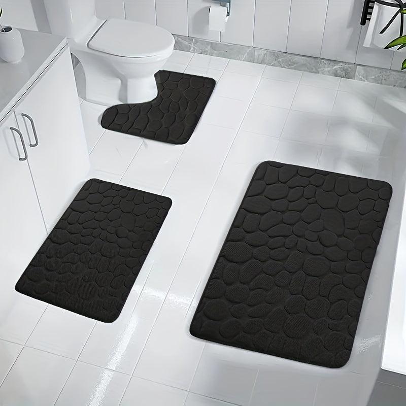 3pcs 1.5 Thick Foam Sponge Bath Rug Cobblestone Embossed