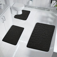 3pcs 1.5 Thick Foam Sponge Bath Rug Cobblestone Embossed