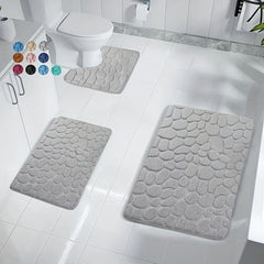 3pcs 1.5 Thick Foam Sponge Bath Rug Cobblestone Embossed