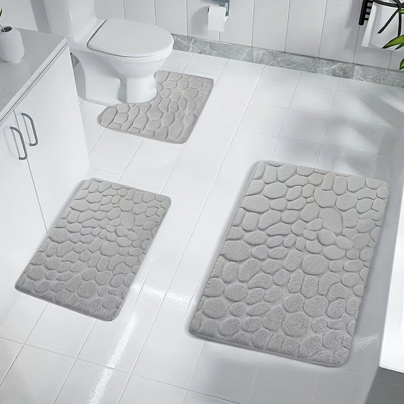 3pcs 1.5 Thick Foam Sponge Bath Rug Cobblestone Embossed