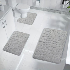 3pcs 1.5 Thick Foam Sponge Bath Rug Cobblestone Embossed