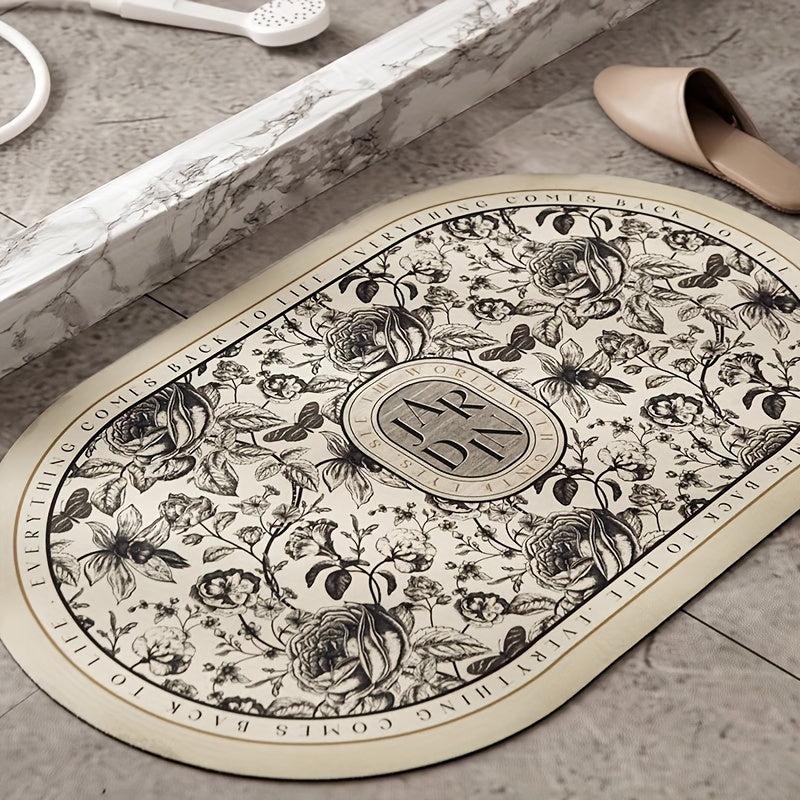 Retro Flower Pattern Bath Rug Soft Non Slip Quick Dry Bath Mat
