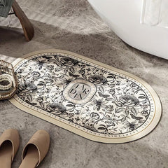 Retro Flower Pattern Bath Rug Soft Non Slip Quick Dry Bath Mat
