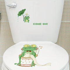 Cartoon Frog Toilet Lid Decal, Self-adhesive Tile Sticker, Home Accessories