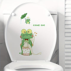 Cartoon Frog Toilet Lid Decal, Self-adhesive Tile Sticker, Home Accessories