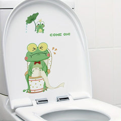 Cartoon Frog Toilet Lid Decal, Self-adhesive Tile Sticker, Home Accessories