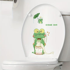 Cartoon Frog Toilet Lid Decal, Self-adhesive Tile Sticker, Home Accessories