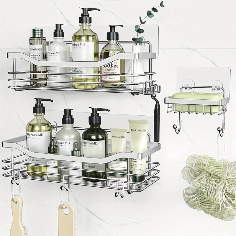 3pcs Shower Caddy Wall Mounted Adhesive Stainless Steel Shower Organizer
