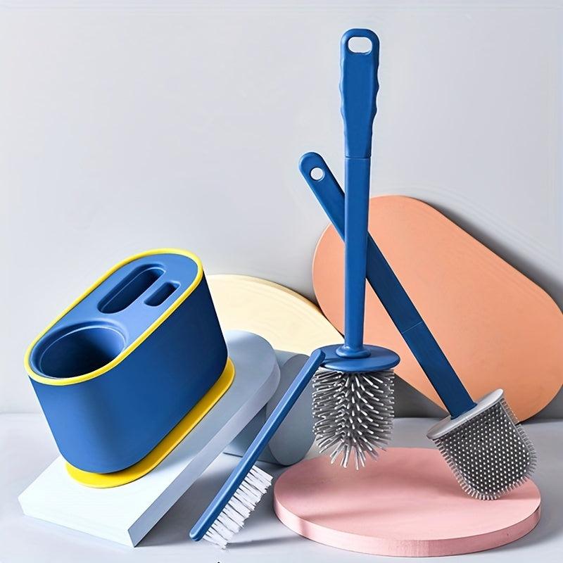 3-Piece Toilet Brush Set with Holder, Wall-Mounted Brush, Floor-Standing