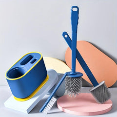 3-Piece Toilet Brush Set with Holder, Wall-Mounted Brush, Floor-Standing