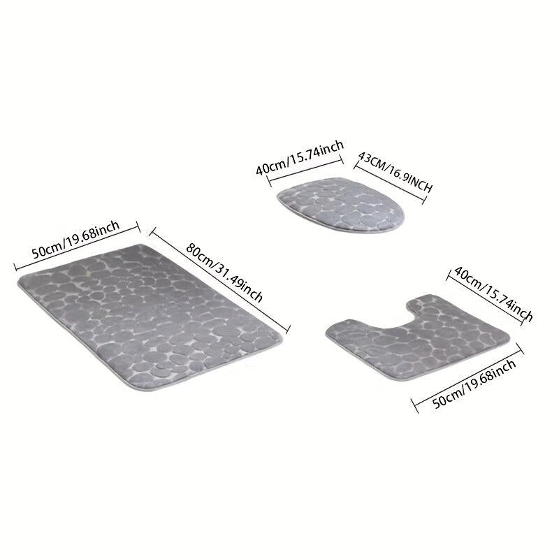 3pcs Anti Slip Cobblestone Bath Floor Mat U Shaped Foot Carpet
