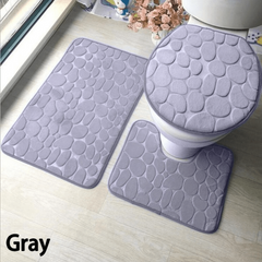 3pcs Anti Slip Cobblestone Bath Floor Mat U Shaped Foot Carpet