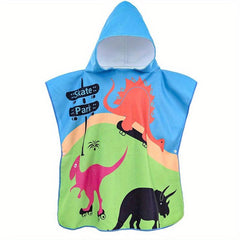 Kids Hooded Bathrobe Microfiber Cloak Towel Girls Boys 2-8 Years