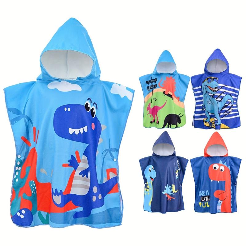 Kids Hooded Bathrobe Microfiber Cloak Towel Girls Boys 2-8 Years