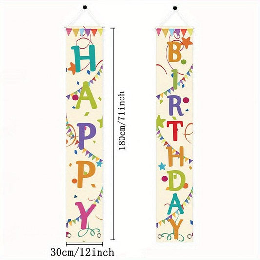 2pcs Colorful Happy Birthday Porch Sign Banner Decorations