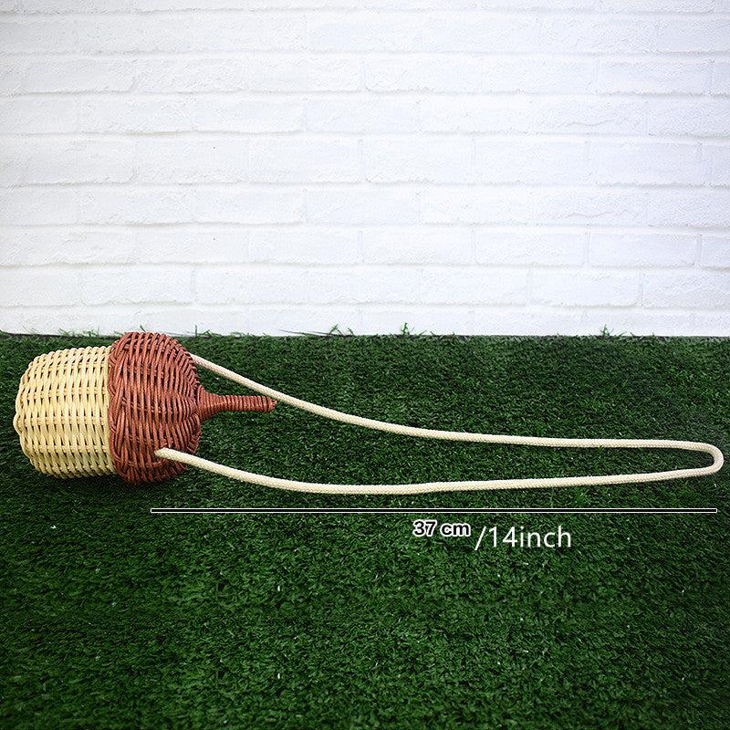 Pinecone Crossbody Messenger Bag Lightweight Rattan Basket Handbag