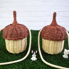 Pinecone Crossbody Messenger Bag Lightweight Rattan Basket Handbag