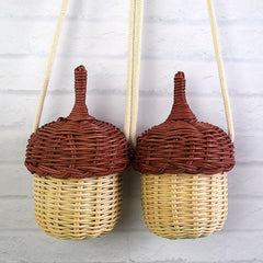 Pinecone Crossbody Messenger Bag Lightweight Rattan Basket Handbag