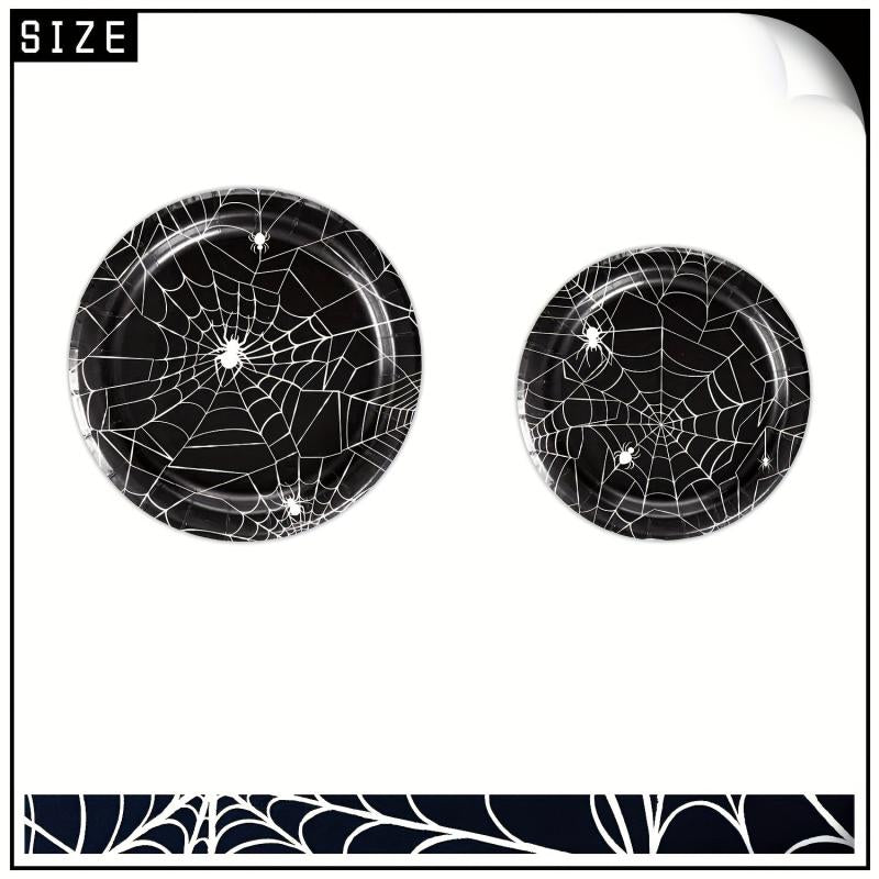 60pcs Halloween Spider Web Party Tableware Set Paper Tray Cup Towel Supplies