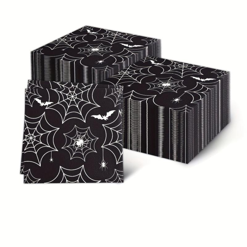 60pcs Halloween Spider Web Party Tableware Set Paper Tray Cup Towel Supplies