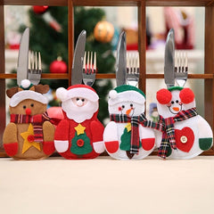 6pcs Christmas Cutlery Set Old Man Snowman Decor Supplies