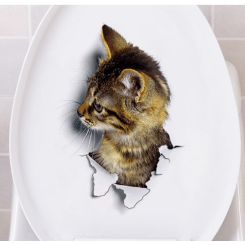 3D Cat Toilet Lid Decal Wall Sticker Bathroom Decor