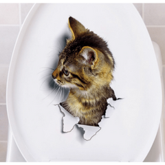 3D Cat Toilet Lid Decal Wall Sticker Bathroom Decor