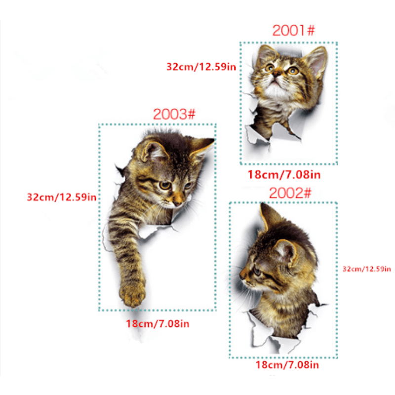 3D Cat Toilet Lid Decal Wall Sticker Bathroom Decor