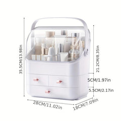 Large Capacity Cosmetic Storage Box with Lid, Handle & Drawer