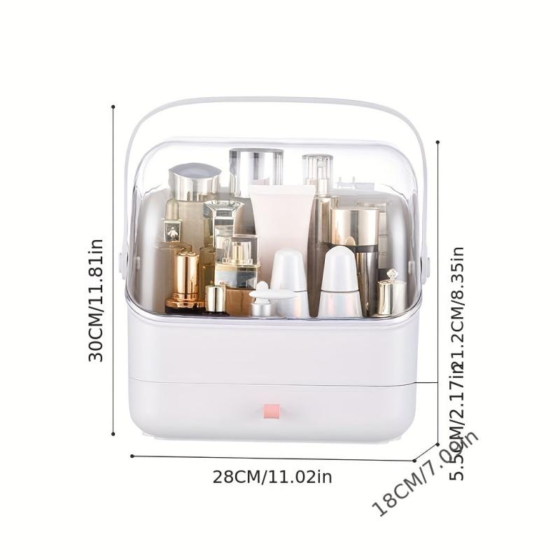 Large Capacity Cosmetic Storage Box with Lid, Handle & Drawer