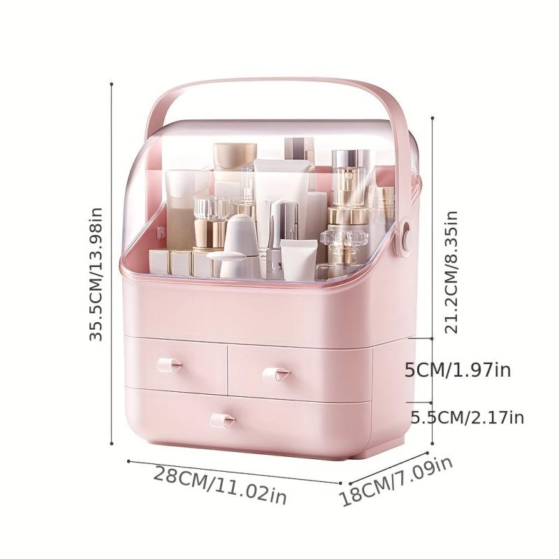 Large Capacity Cosmetic Storage Box with Lid, Handle & Drawer