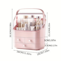 Large Capacity Cosmetic Storage Box with Lid, Handle & Drawer