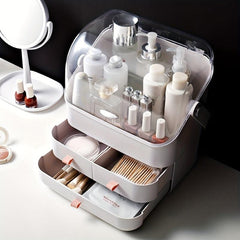 Large Capacity Cosmetic Storage Box with Lid, Handle & Drawer