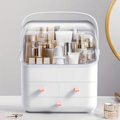 Large Capacity Cosmetic Storage Box with Lid, Handle & Drawer