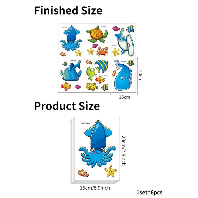 6pcs Non Slip Sea Animal Bathroom Stickers for Kids and Adults