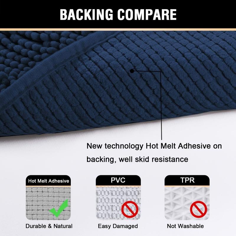 Soft Absorbent Shag Shower Mat Non Slip Bathroom Rug Navy