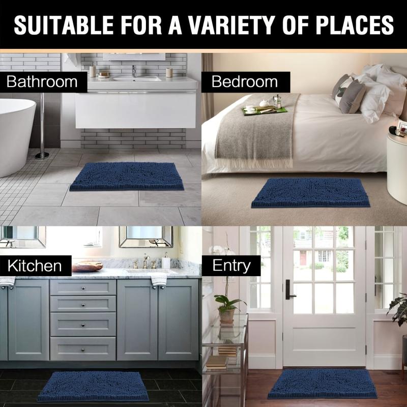 Soft Absorbent Shag Shower Mat Non Slip Bathroom Rug Navy