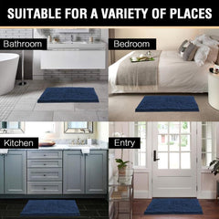 Soft Absorbent Shag Shower Mat Non Slip Bathroom Rug Navy