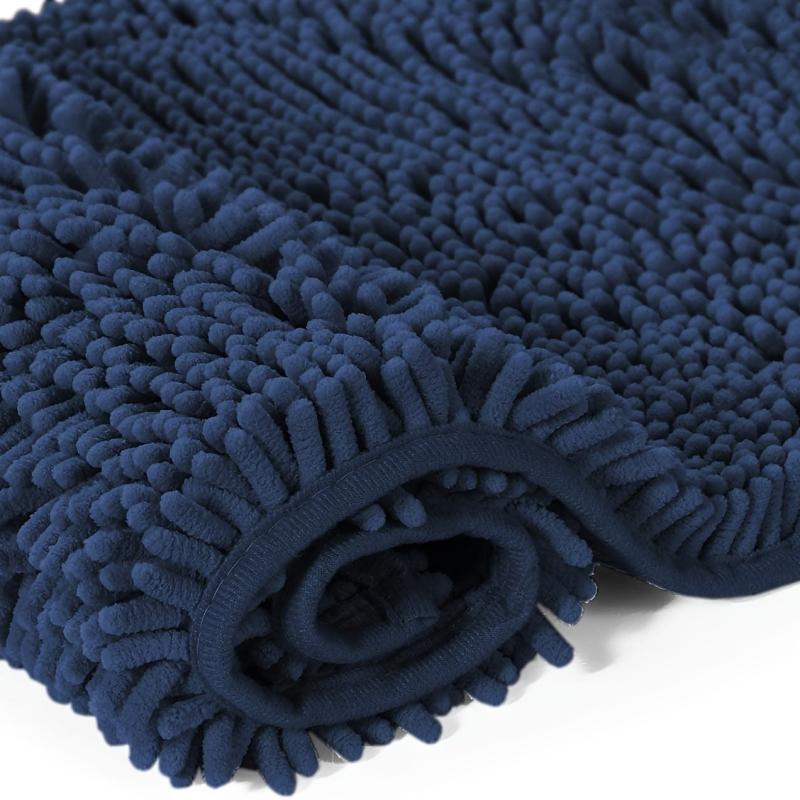 Soft Absorbent Shag Shower Mat Non Slip Bathroom Rug Navy