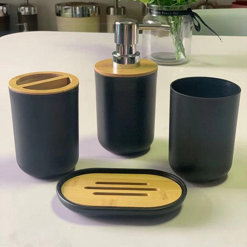 4pc Bathroom Set: Lotion Dispenser, Soap Dish, Cup, Toothbrush Holder