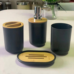 4pc Bathroom Set: Lotion Dispenser, Soap Dish, Cup, Toothbrush Holder