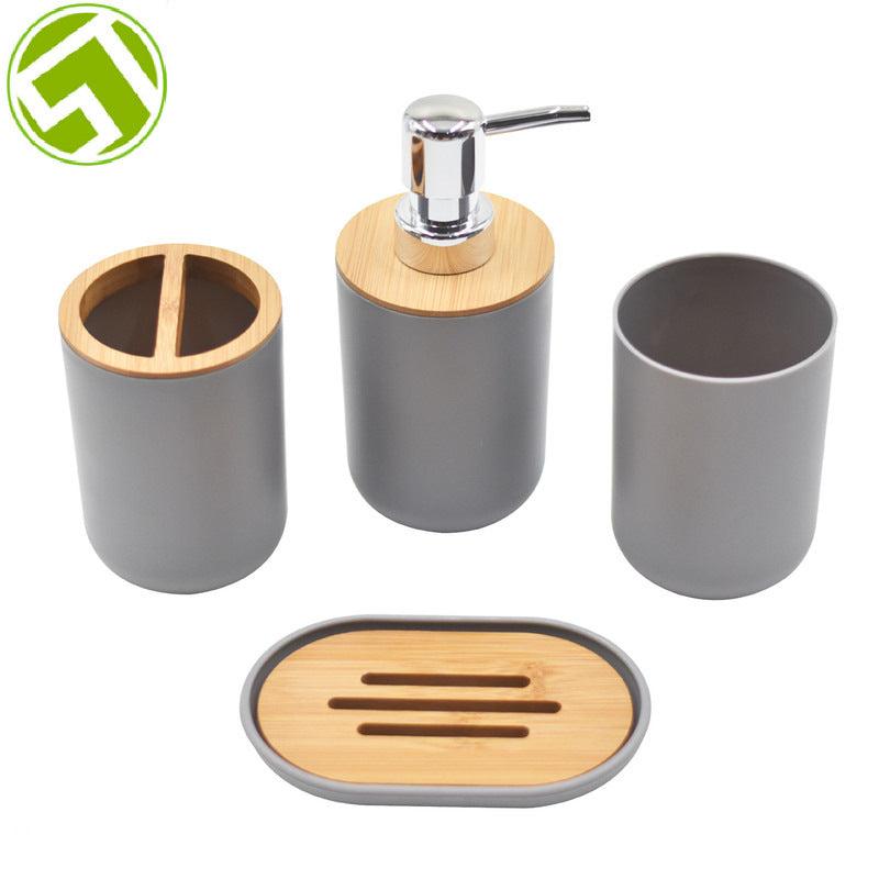 4pc Bathroom Set: Lotion Dispenser, Soap Dish, Cup, Toothbrush Holder