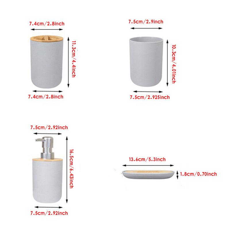 4pc Bathroom Set: Lotion Dispenser, Soap Dish, Cup, Toothbrush Holder