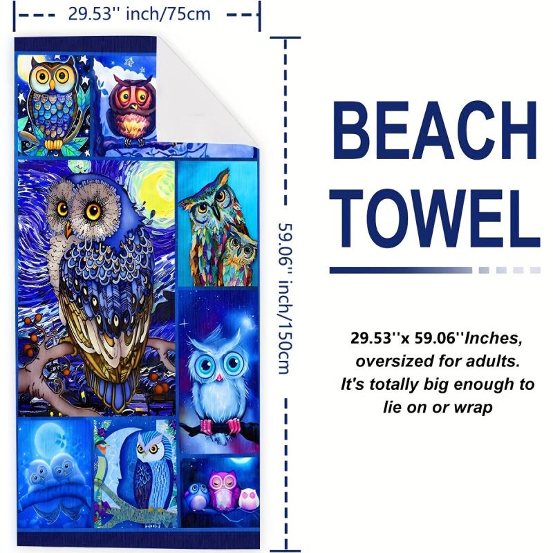 Women's Oversized Quick Dry Beach Towel With Cute Owl Cartoon