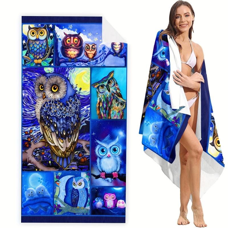 Women's Oversized Quick Dry Beach Towel With Cute Owl Cartoon