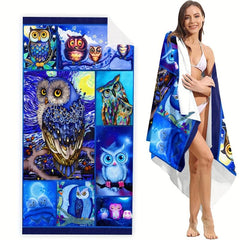 Women's Oversized Quick Dry Beach Towel With Cute Owl Cartoon